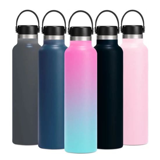 Hydro Slim BPA-freie, auslaufsichere Gym-Thermoskanne, 24-Unzen-Vakuum-Wasserflasche, Standard-Mund-Sport-Edelstahl-Isolierwasserflasche mit flexibler Kappe